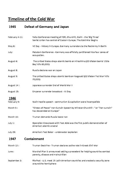 Cold War Timeline Overview - History Study Notes (HI THUS) - Studocu
