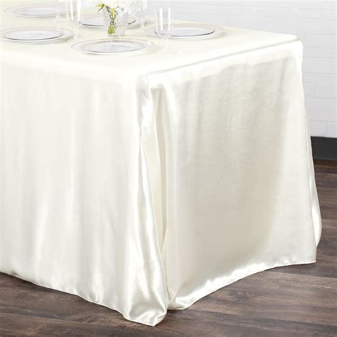 Satin Rectangular 90 x 132 inch Tablecloth Ivory at CV Linens