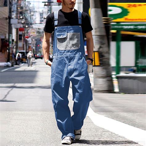 WNG Men's Denim Bib Overalls Mens Relaxed Fit Overalls Workwear with ...