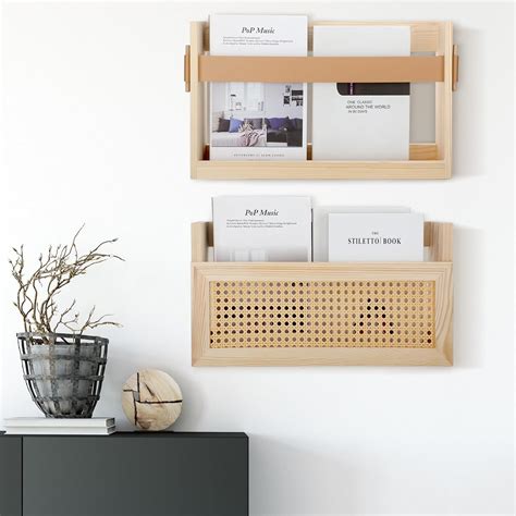 Amazon.com: Roowest 2 Pack Wood Magazine Wall Rack Wall Mounted ...