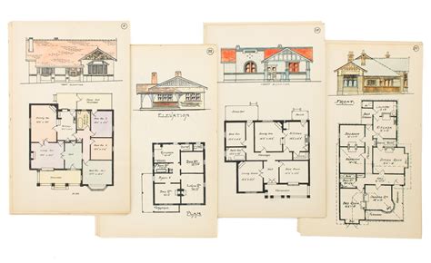 A collection of 36 floor plans and hand-coloured elevations of South ...