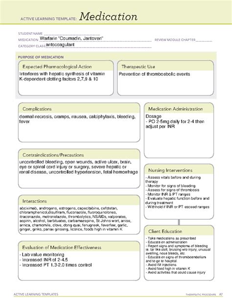 Ati Medication Template Warfarin - astra.edu.pl