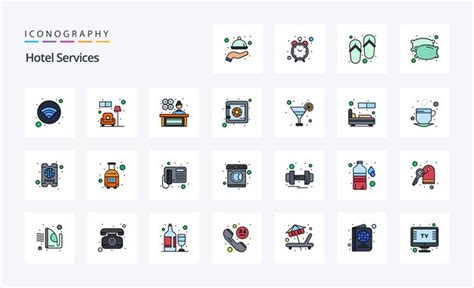 25 hotel services line filled style icon pack vector iconography ...