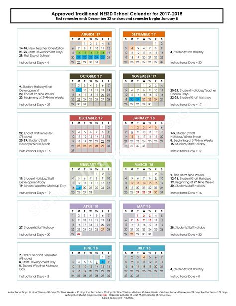 2017 - 2018 Traditional Calendar | North East Independent School ...