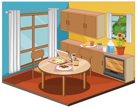 Dining room interior with furniture | Free Vector