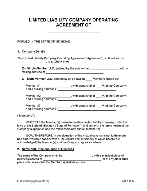 Free Michigan LLC Operating Agreements (2) - Free LLC Operating ...