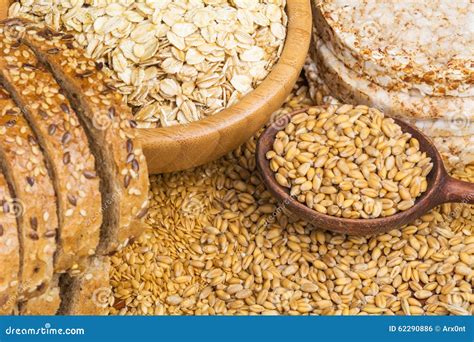 Healthy Grains, Cereals and Whole Wheat Bread Stock Photo - Image of ...