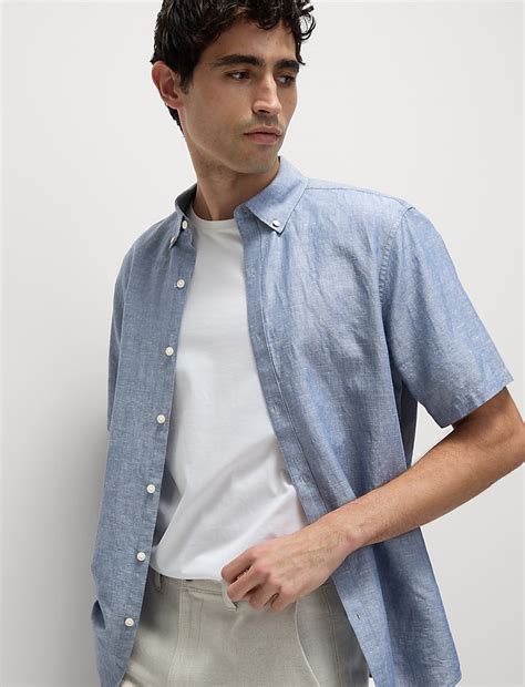 Buy Linen Cotton Short Sleeve Shirt at Marks & Spencer