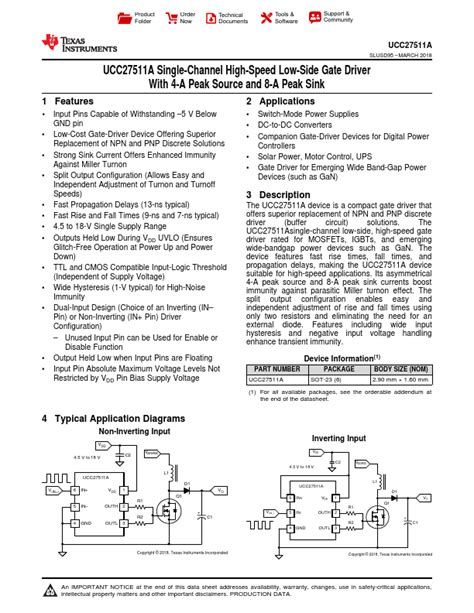 UCC27511A Datasheet (PDF), Stock and Price, Texas Instruments Driver, Distributor