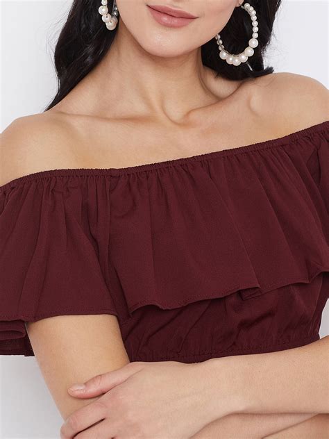 Women Solid Maroon Off-Shoulder Co-Ord Maxi Dress - Berrylush