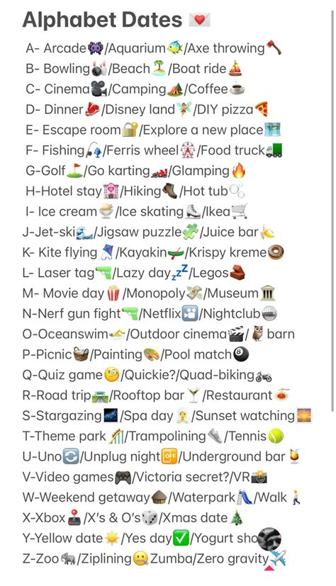 Alphabet Dates Ideas, Alphabet Date Nights, A-Z Alphabet Date in 2025 ...