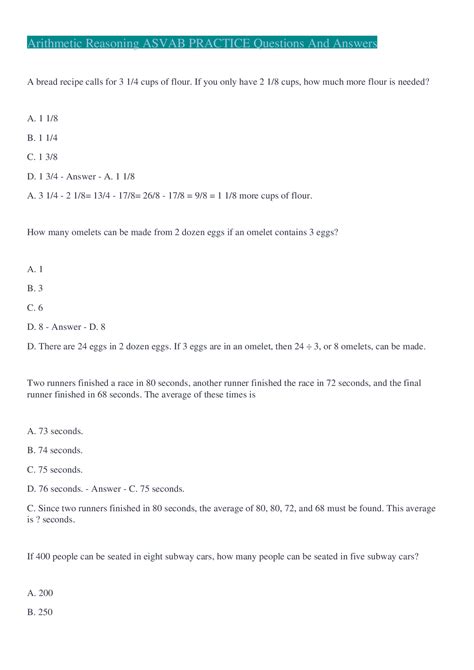 Arithmetic Reasoning ASVAB PRACTICE Questions And Answers 2022/2023 ...