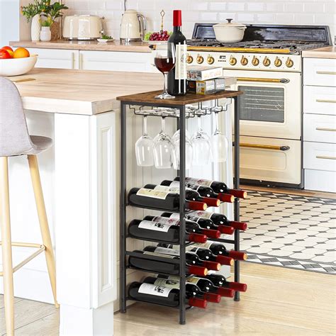 OYEAL Wine Rack Freestanding Floor, Rustic Wine Holder Stand with Wine ...
