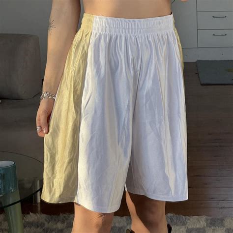 Vintage pearl white basketball shorts with metallic... - Depop