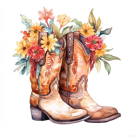 Western Floral Boots Watercolor Clipart on white background - Clip Art ...