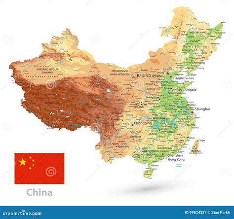 China Physical Map On Retro White Color Cartoon Vector | CartoonDealer.com #99824313