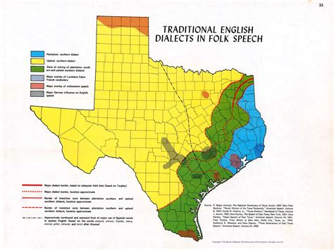Interesting 1976 map of English dialects in Texas, demonstrating the ...