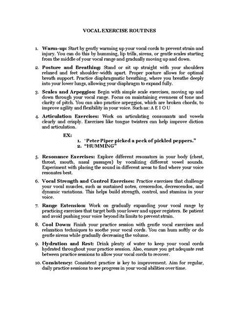 Vocal- Exercise- Routines - VOCAL EXERCISE ROUTINES Warm-up: Start by ...