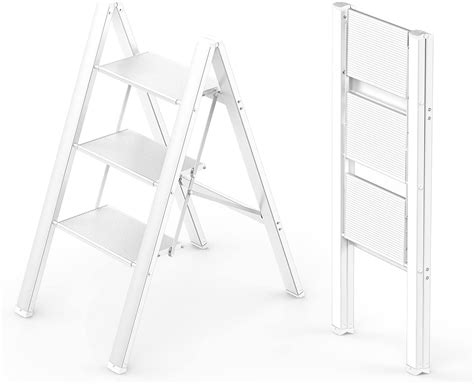 WOA WOA 3 Step Ladder, Folding Stepladder with Anti-Slip Pedal, Lightweight Portable Ladders ...