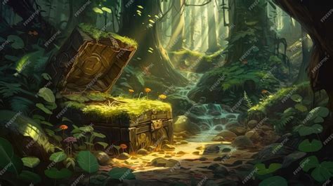 デジタル ビデオ ゲームのコンセプト イラストで森の隠された宝石を発見 | プレミアム写真