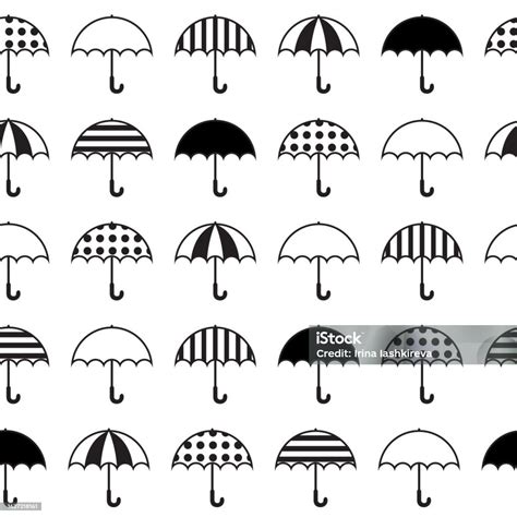 Black And White Umbrellas Icons Seamless Pattern Vector Illustration ...