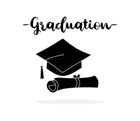 Illustrations of Graduation Hat and Diploma Black Vector Isolated on a ...
