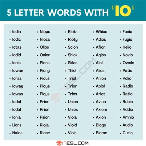 94 Examples of 5 Letter Words with IO • 7ESL