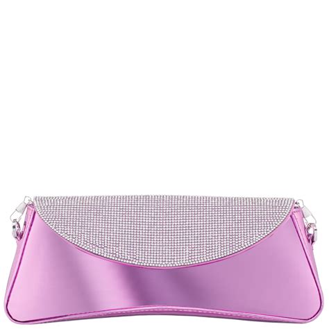 Womens Joselyn Pink Crystal Flap Mirror Metallic Patent Clutch Bag ...