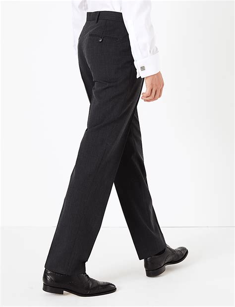 Buy Regular Fit Wool Blend Stretch Trousers at Marks & Spencer