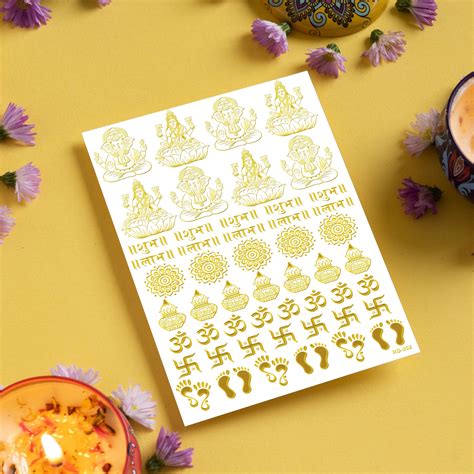 Diwali Resin Stickers Gold Embossed