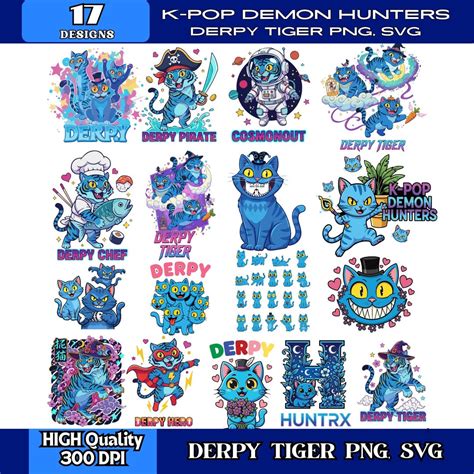 Buy Huntrix K-pop Demon Hunters Derpy Tiger PNG Bundle | Derpy Tiger ...