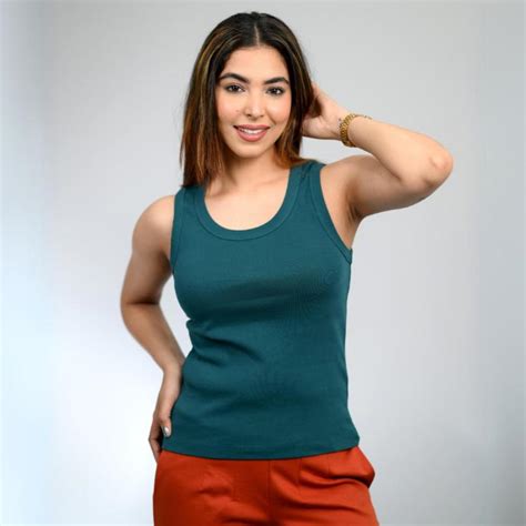 Teal rib tops for women