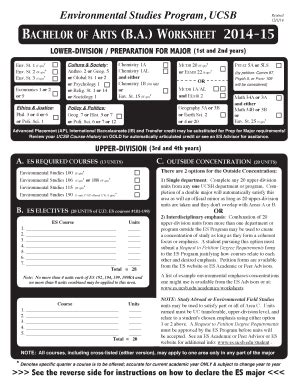 Fillable Online es ucsb ) WORKSHEET 201415 - es ucsb Fax Email Print ...