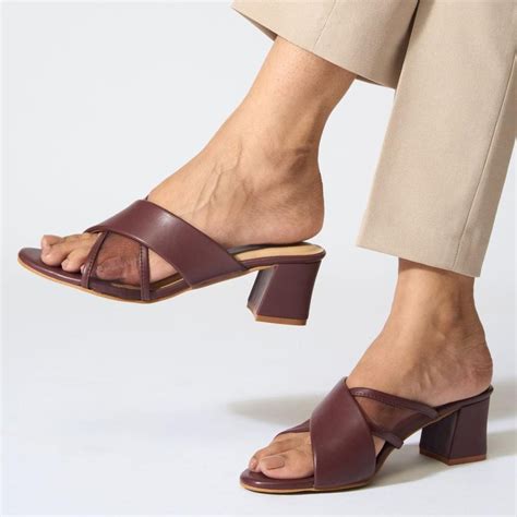 Buy THE CAI STORE Maroon Sheer Cross Strap Heels Online