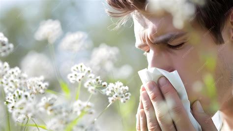 Signs of hay fever sneezing sniffling irritated eyes and more concept nasal congestion runny ...