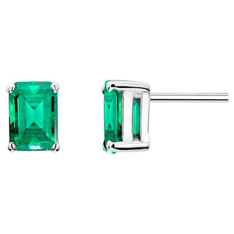 Yellow Gold Emerald Cut Colombia Emerald Stud Earrings at 1stDibs