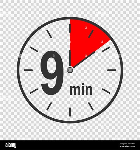Clock icon with 9 minute time interval. Countdown timer or stopwatch ...