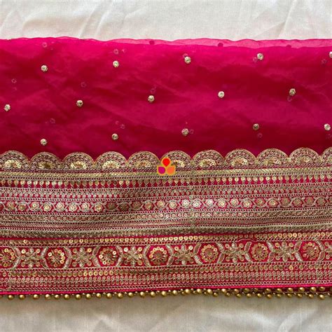 Bridal Rose Pink Sequin Laced Fringe Organza Dupatta – anokherang