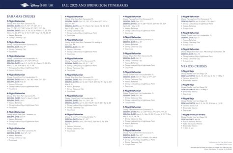 Disney Cruise Line Fall 2025 to Spring 2026 Itineraries - Disney ...
