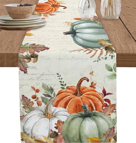 Amazon.com: Fall Cotton Linen Table Runner Vintage Fall Orange Green ...