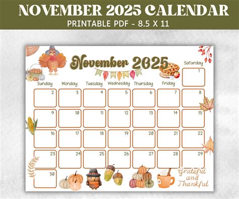 Kids November 2025 Calendar, Printable 2025 Calendar, Homeschool ...