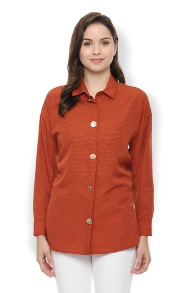 Buy Women Orange Textured Long Sleeves Formal Shirt Online - 407513 ...