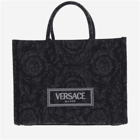 Versace Athena Canvas Tote Bag in Black | Lyst