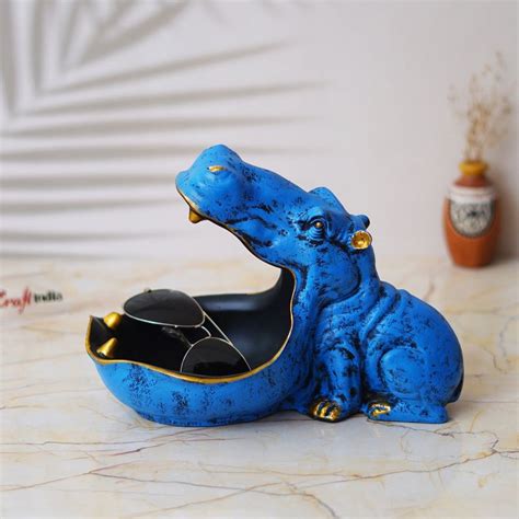 Buy eCraftIndia Blue Polyresin Big Mouth Hippopotamus Statue Serving ...