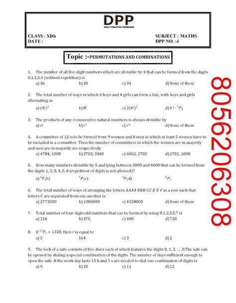 JEE MATHS PERMUTATIONS AND COMBINATIONS DPP 6 DEC 2025