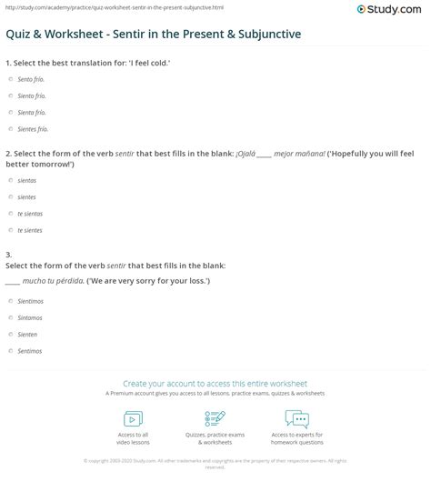 Quiz & Worksheet - Sentir in the Present & Subjunctive | Study.com