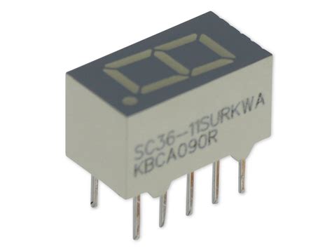 KINGBRIGHT 7-Segment, SC36-11SURKWA, Rot, 28 mcd, 630 nm, 7.5 x 14 x 8.5mm