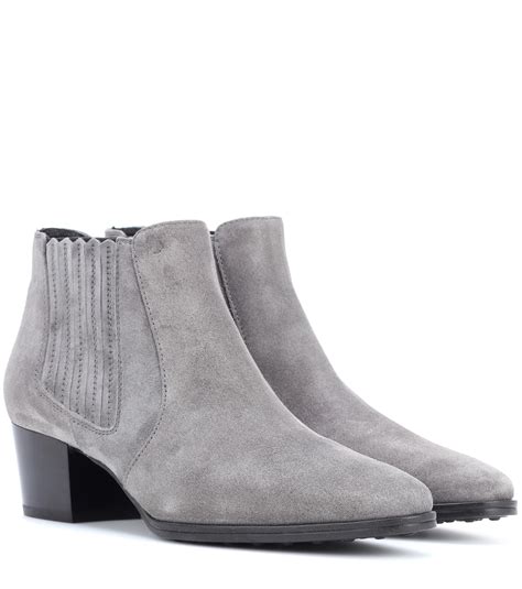 Tod's Suede Ankle Boots in Grey (Gray) - Lyst