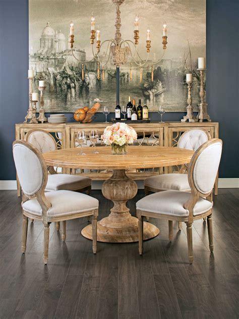 French Country Round Dining Table Rustic Extendable Pedestal Dining