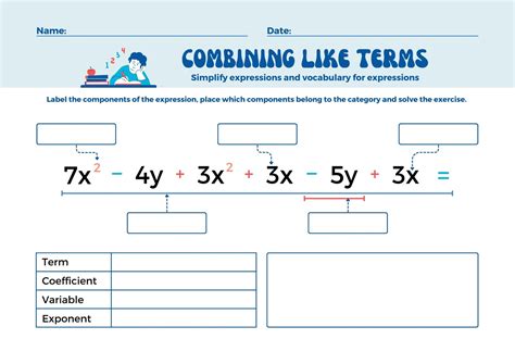 Free custom combining like terms worksheet templates - Worksheets Library
